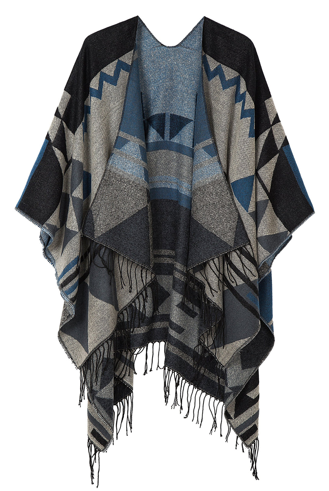 Urban GoCo Damen Poncho Stola Bohe Quaste Schal #2 Schwarz, #2 Schwarz