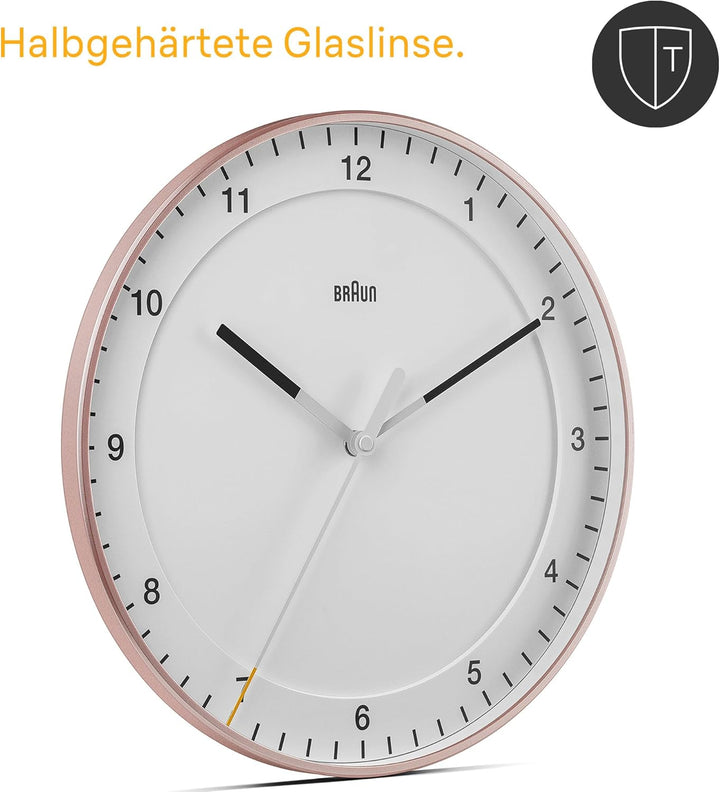 Braun Klassische grosse analoge Wanduhr geräuschlosem Sweep-Uhrwerk, leicht ablesbar, 30 cm Durchmes