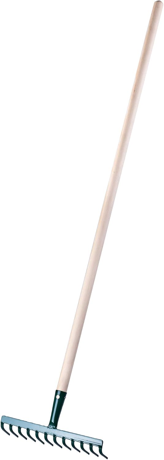 KADAX Rechen aus Metall, Flache Harke mit Stiel aus Holz, Laubbesen für Garten, Beet, Laubrechen, Ra