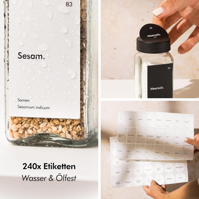 KIVY Gewürzgläser mit Streueinsatz [24x 120ml] + 240 Wasserfeste Label - Luftdichte Gewürzgläser Gol