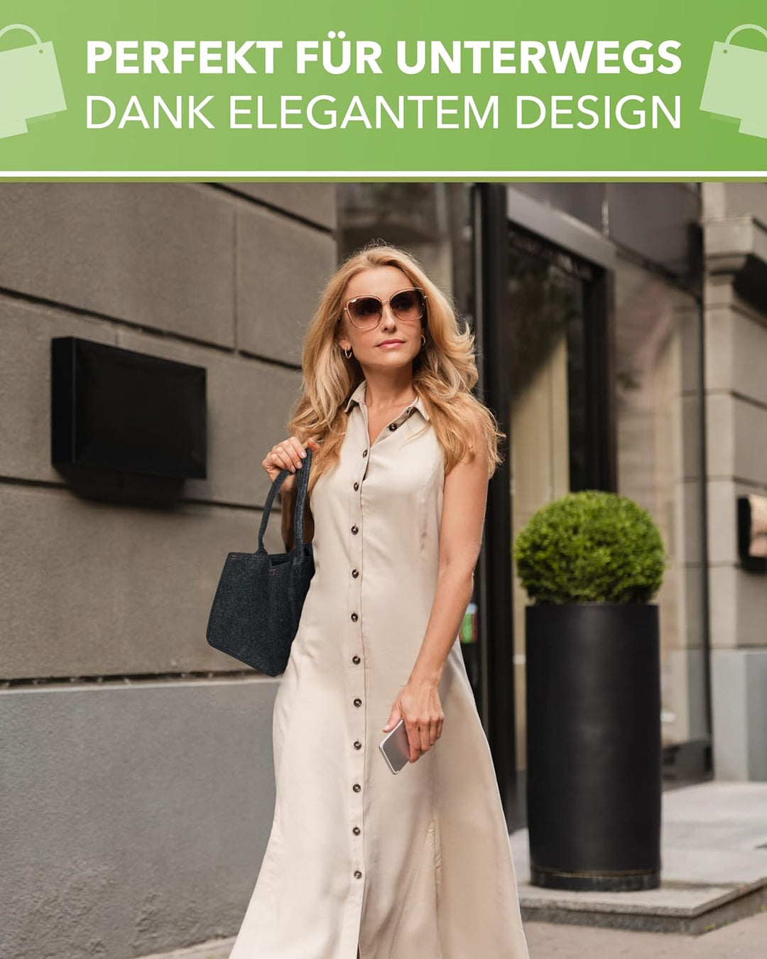 Tebewo Handtasche,Shopping Bag aus Filz, verschliessbare Einkaufs-Tasche mit Henkel, Einkaufskorb, F