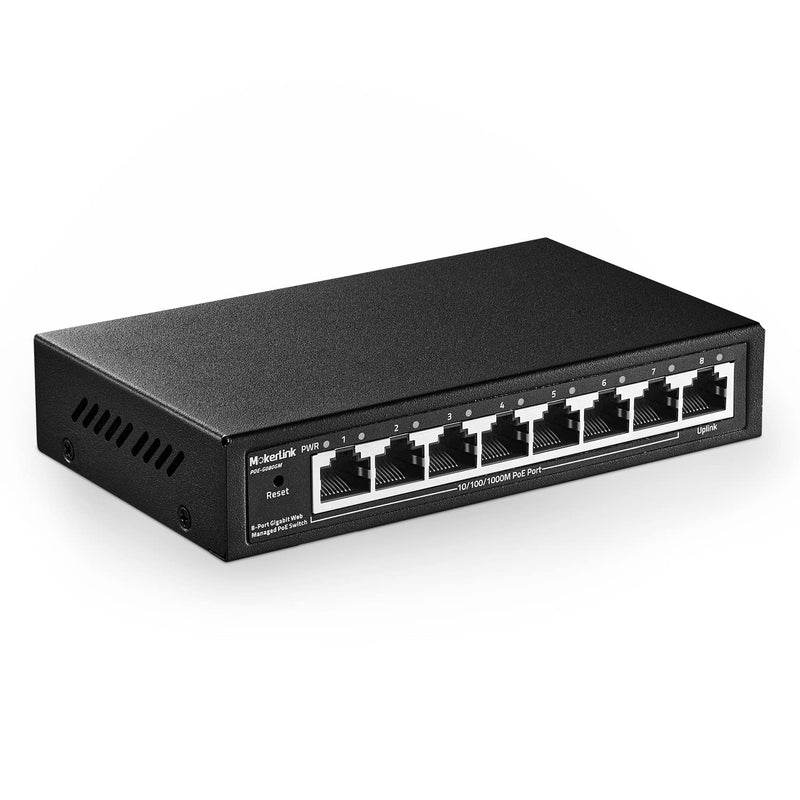 MokerLink 8 Port PoE Gigabit Managed Switch, 7 GE PoE Port, 1 GE Uplink, IEEE802.3af/at, 96W Power S