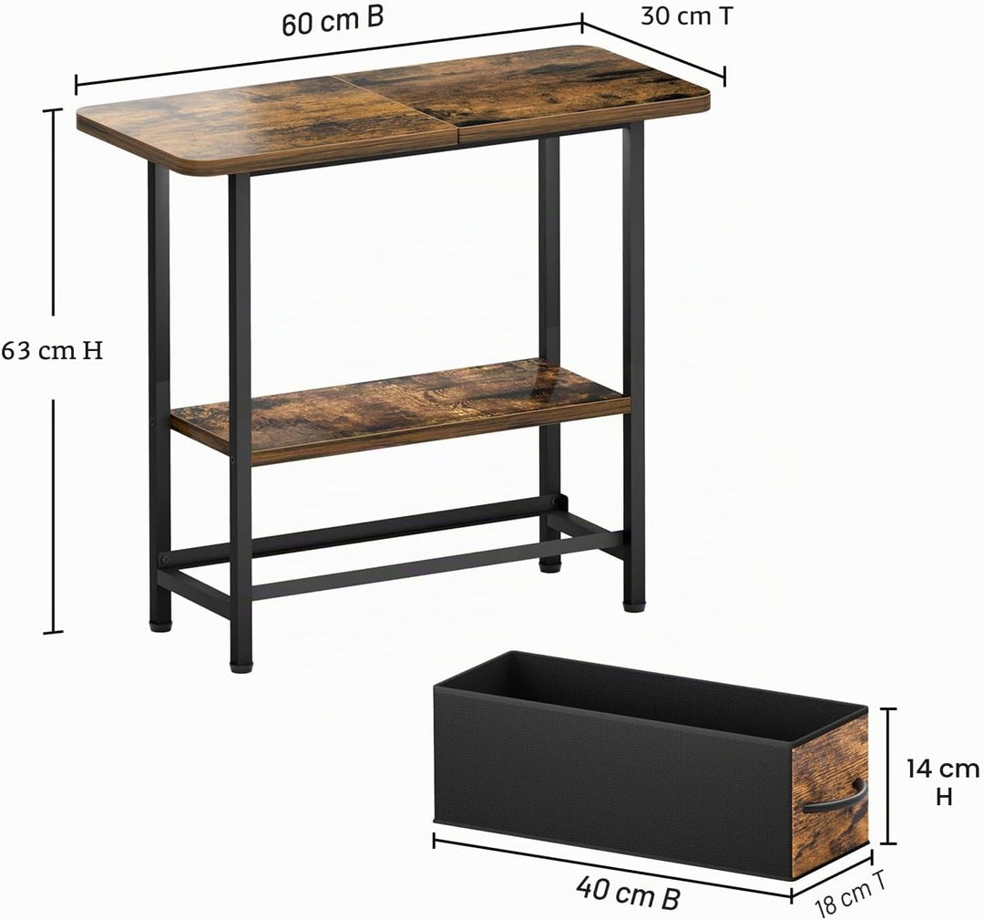 MISSLO Schmaler Beistelltisch mit Stauraum, 2 Stufiger Sofatisch Kleiner Tisch für Couch, Schlafzimm
