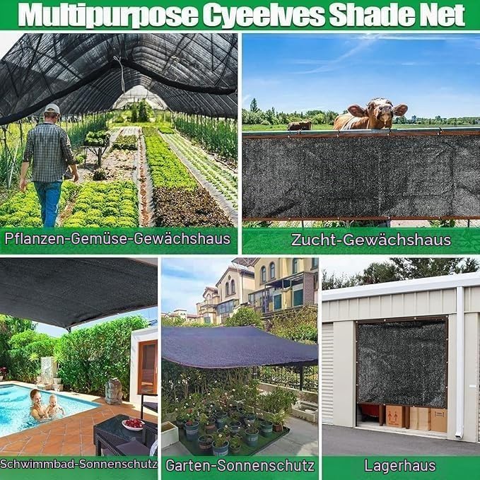 Schattierungsnetz 2x5M, Sonnenschutznetz mit Ösen, Sichtschutzgewebe 90% Schattierwirkung, Sonnensch