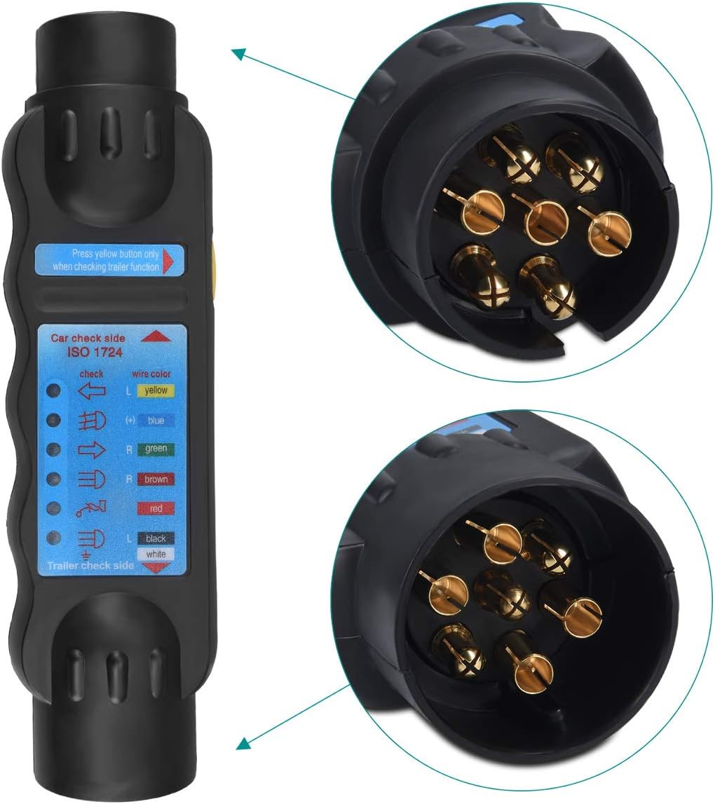 Navaris 7 Pin Anhänger Tester Prüfgerät - mit 13 zu 7 Pol und 7 zu 13 Pol Adapter - Anhängersteckdos