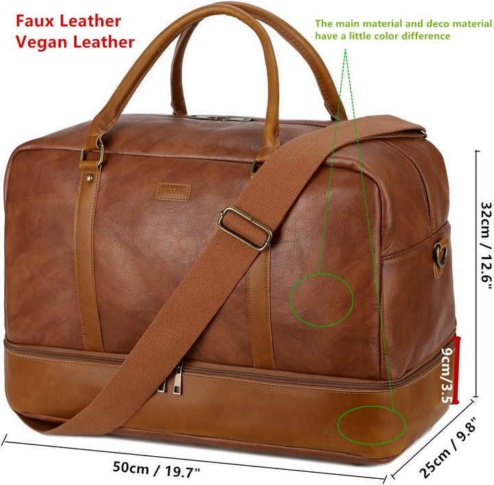 BAOSHA Gross PU Leder Reisetasche Handgepäck Travel Duffel Carry On Bag Weekender Tasche mit Schuhfa