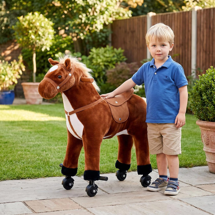 HOMCOM Plüsch-Laufpferd Reittier Schaukelpferd für 2+ 50cm Braun