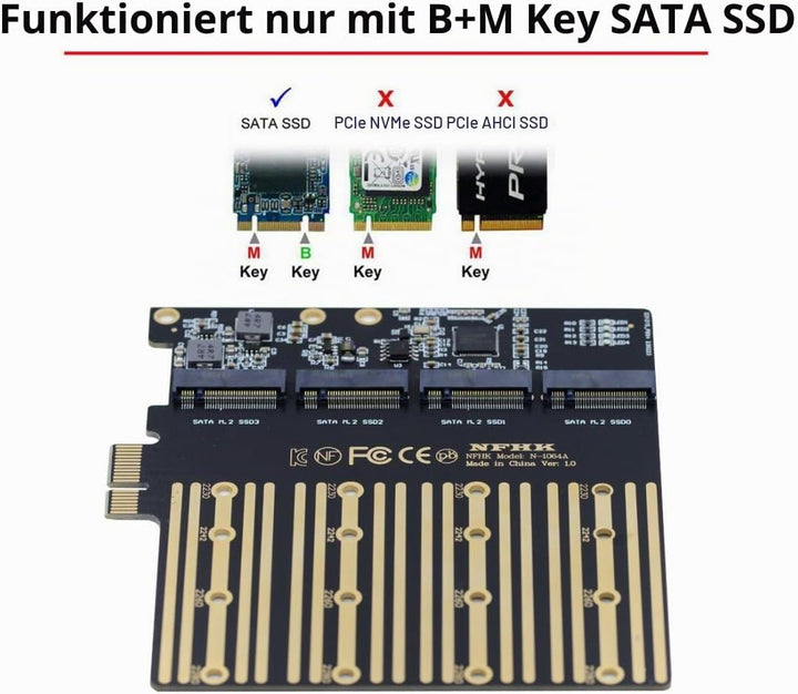 chenyang M.2 SSD auf PCI-E X1 Adapter 4 SATA NGFF SSD auf PCI-E X1 Erweiterungskartenadapter mit 12c