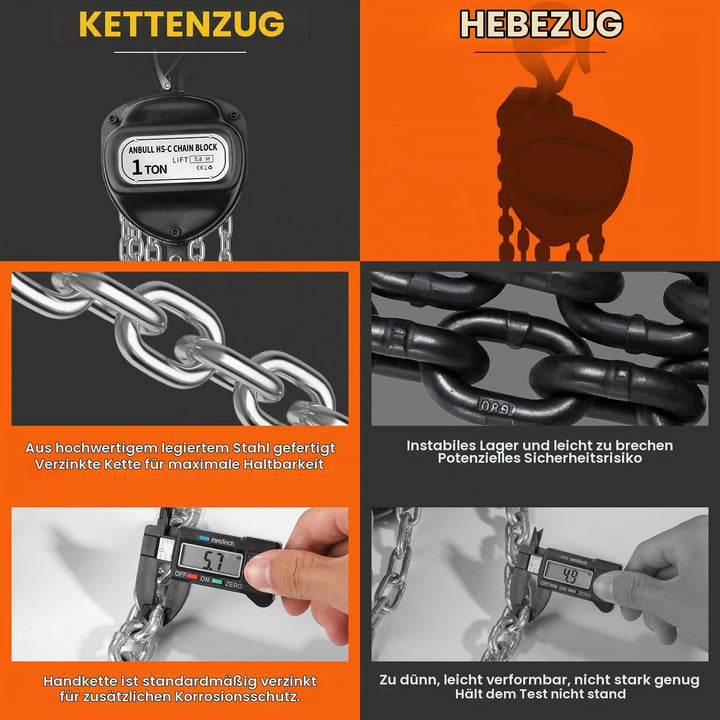 Anbull Flaschenzug, Kettenzug 1000kg, 5,8m Hubhöhe, Vollverzinkte Kette, Keine Ölflecken und rostfre