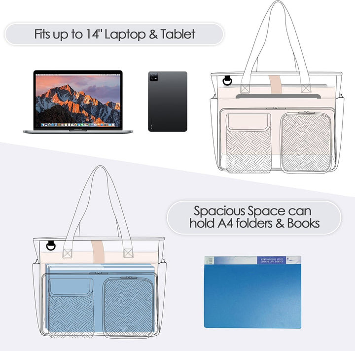Fasrom Lehrertasche mit Laptopfach, Lehrer Arbeitstasche für Frauen, Schwarz, Schwarz
