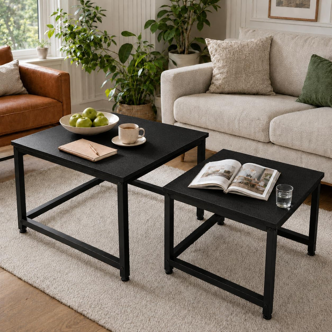 Hawthyhome wohnzimmertisch aus Holz mit Metallrahmen, Quadratisch couchtisch 2er Set &amp; Moderner Beis