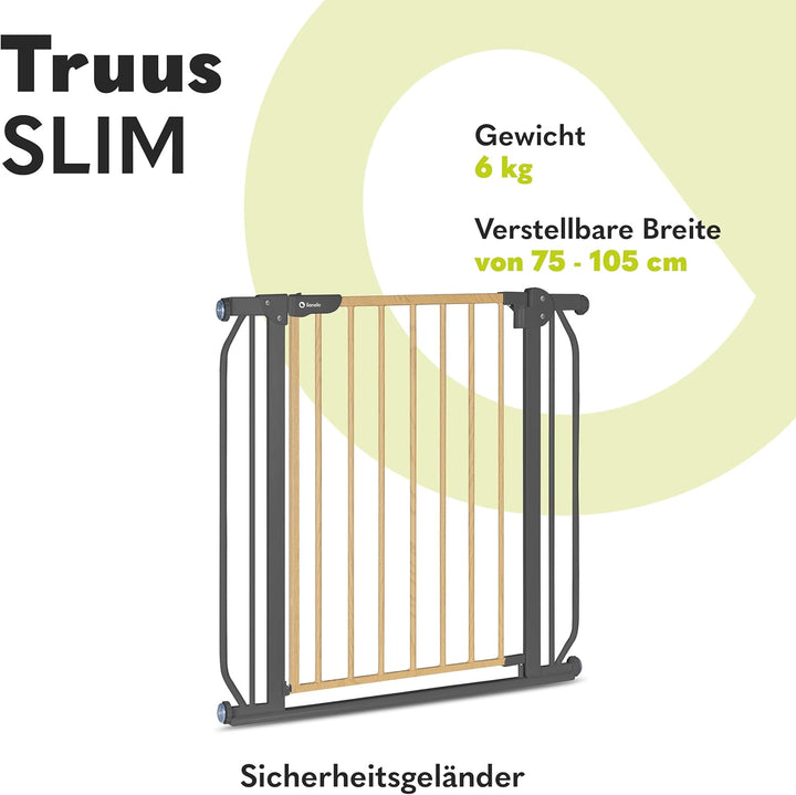 Lionelo Truus Slim Sicherheitstor, Verstellbare Breite von 75 bis 105 cm mit Press-Fit, Höhe 77 cm,
