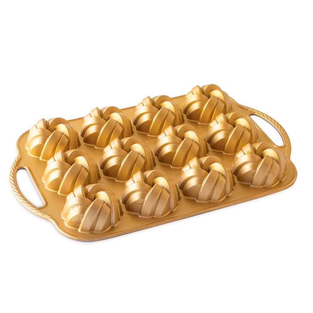 Nordic Ware 95377 Bundtlette-Pfanne zum 75. Jahrestag, geflochten, Goldfarben
