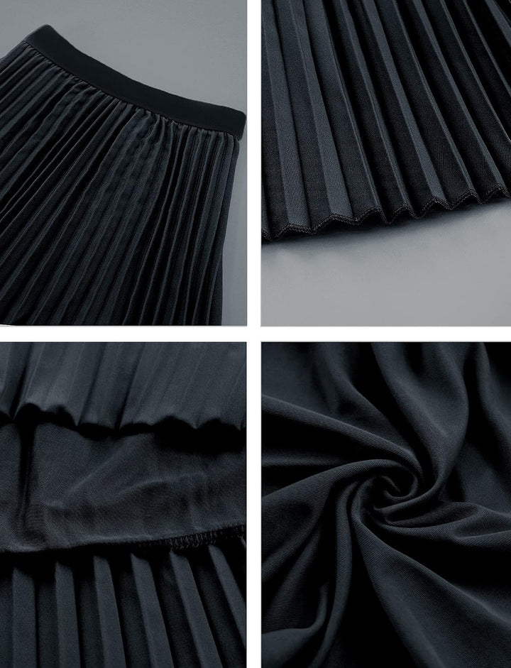 Maeau Mädchen Plisseerock Einfarbiger, Faltenrock Chiffon Gummizug in der Taille, Rock Lang für Frei