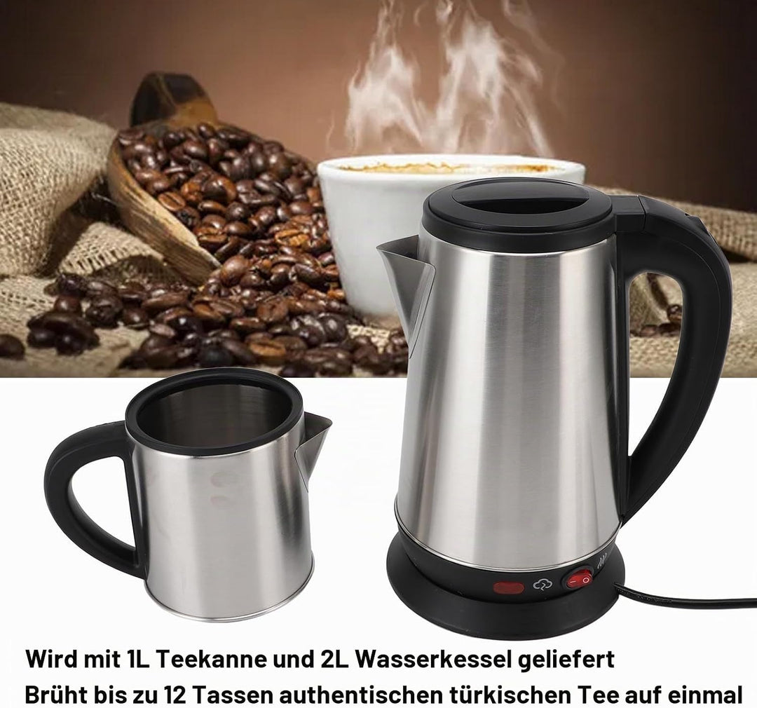 Goshyda Türkische Teeherstellungsmaschine, Elektrische Doppel -Topf -Teekanne mit 1L -Teekanne und 2