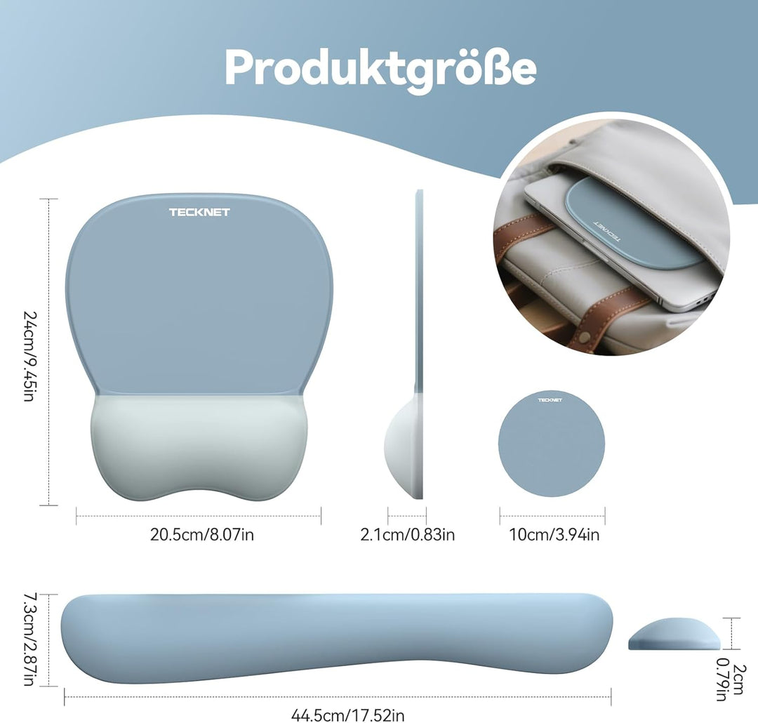 TECKNET 3-in-1 Ergonomisches Mauspad Set, Mauspad mit Gelkissen - Rutschfestes & Wasserdichtes, Entl