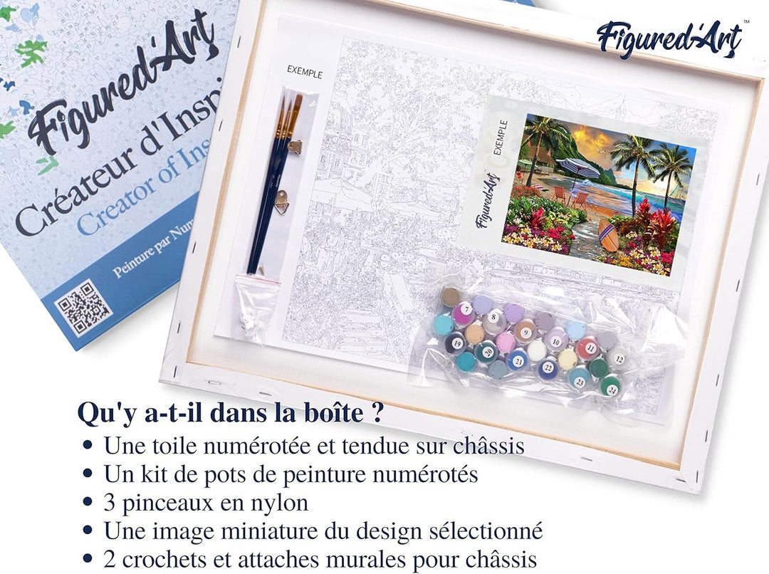 Figured'Art Malen Nach Zahlen Erwachsene Mit Rahmen Palme am Strand - Paint by Numbers Basteln DIY B
