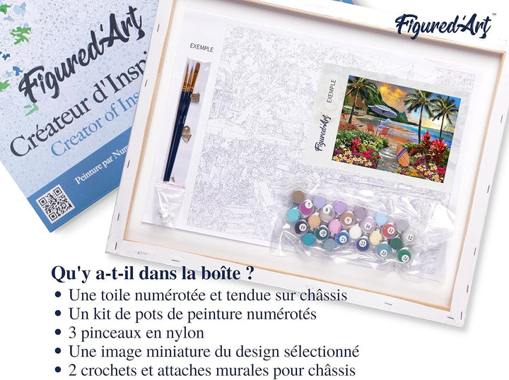 Figured'Art Malen Nach Zahlen Erwachsene Mit Rahmen Palme am Strand - Paint by Numbers Basteln DIY B