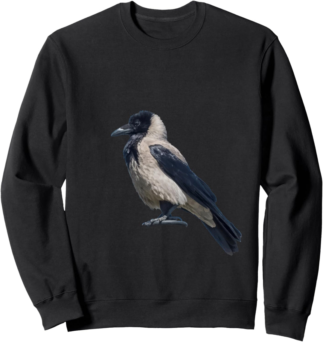 Seitenansicht einer prächtigen Krähe mit Kapuze Sweatshirt