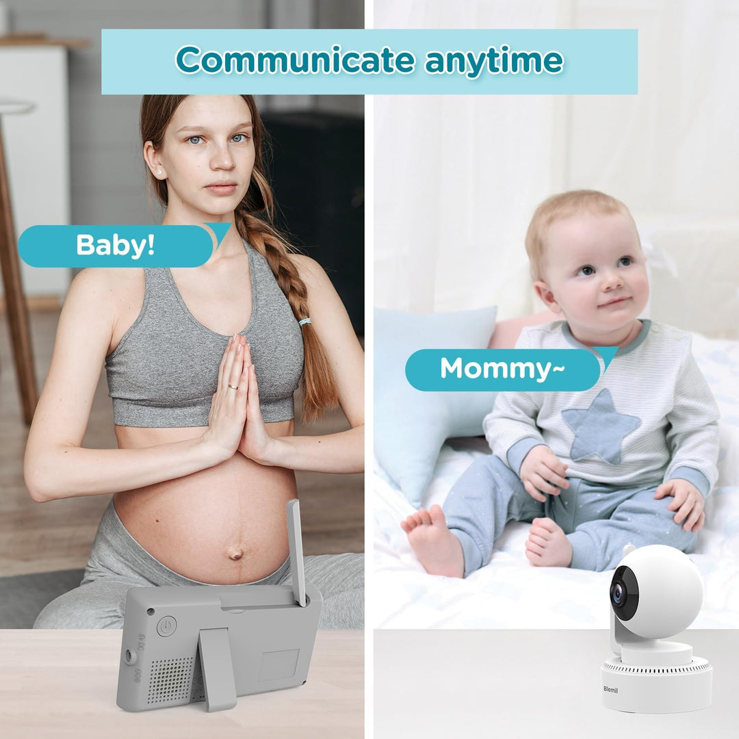 Blemil Aktualisierte Version Babyphone, 4.3'' IPS Split-Screen-Monitor mit 29-Stunden-Akku, Schwenk-