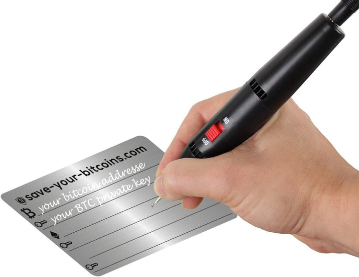 Save-Your-Bitcoins Private Key - Recovery Metallplatte aus Edelstahl (V4A), Kit mit 3 Platten + Grav