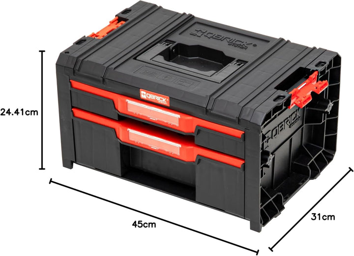 Qbrick System Werkzeugkoffer Werkzeugkasten Leer Werkzeugkiste PRO Drawer 2 Toolbox 2.0 Basic Schwar