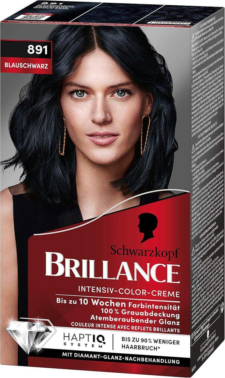 Brillance Intensiv-Color-Creme 891 Blauschwarz (160 ml), dauerhafte Haarfarbe mit Diamant-Glanz und