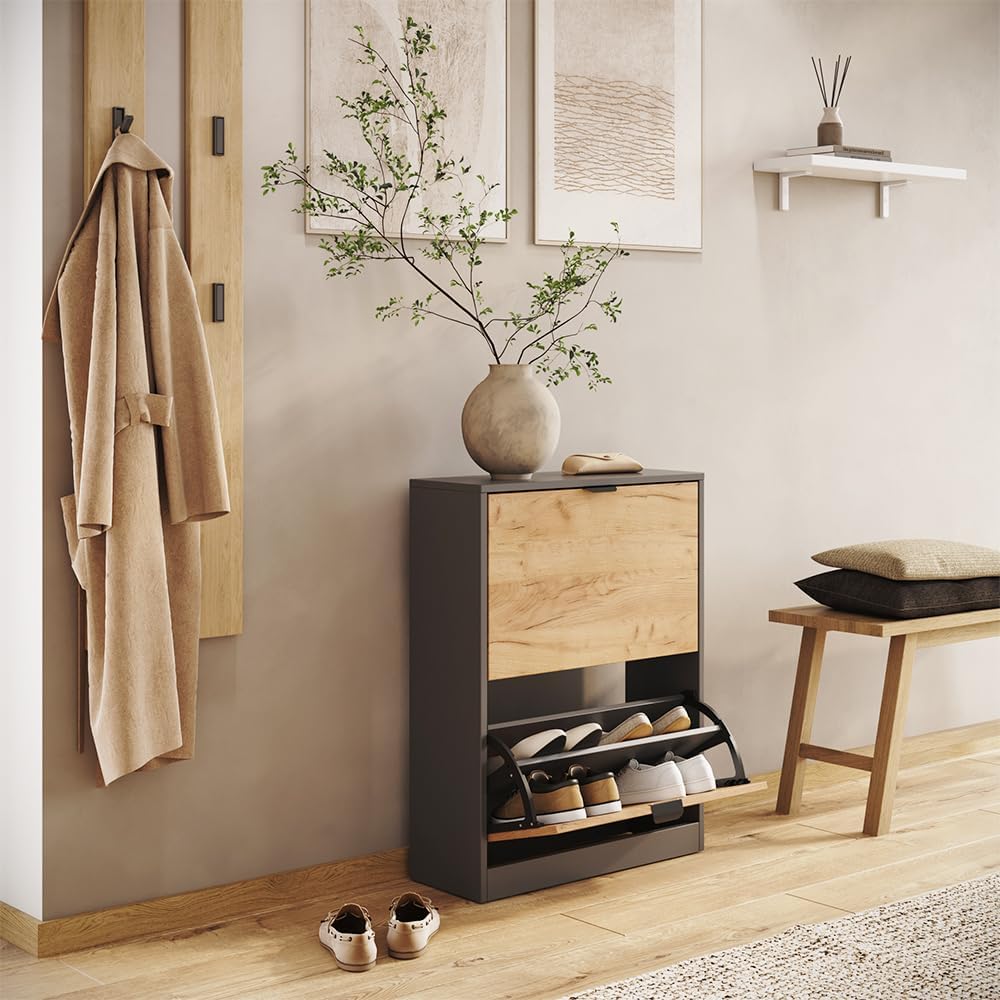 Vicco Schuhkipper Gizmo, Goldkraft Eiche/Anthrazit, 59 x 77.6 cm mit 2 Fächern Goldkraft Oak/Anthrac