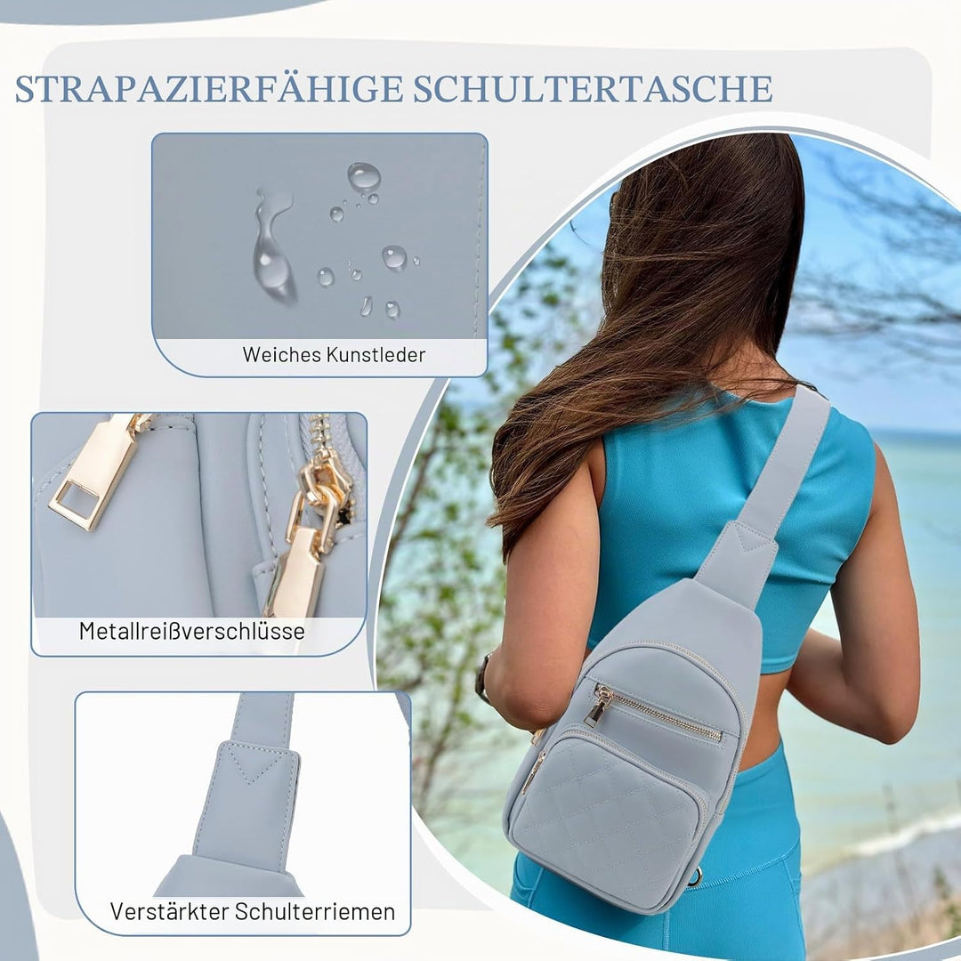 VX VONXURY Brusttasche Damen, Vegan Leder Bauchtasche Umhängetasche Klein, Sling Bag mit Breiten Gur