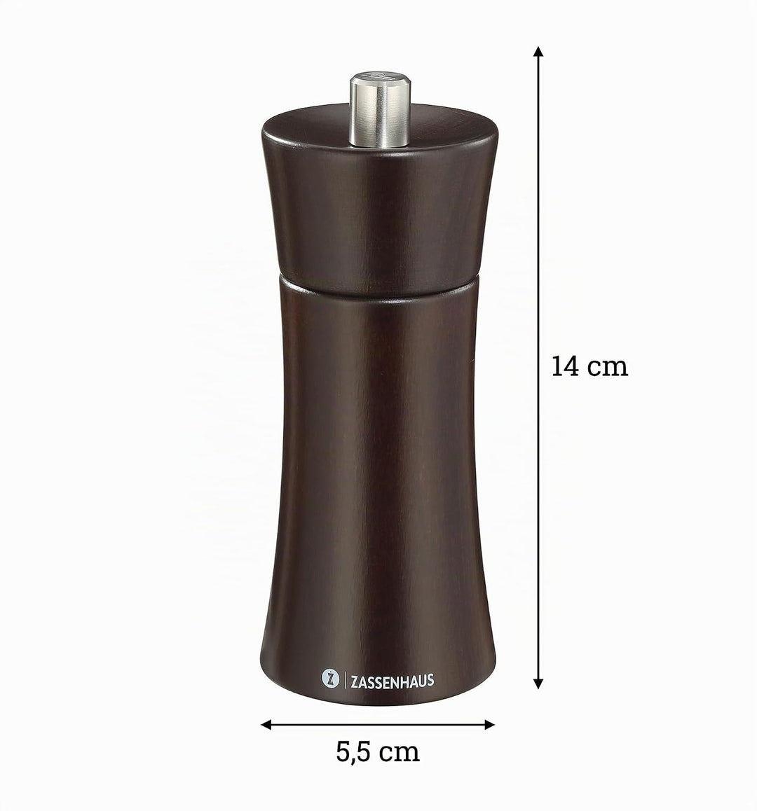 Zassenhaus Salzmühle Frankfurt 14 cm, aus Buchenholz wenge dunkelbraun mit stufenlos verstellbarem H