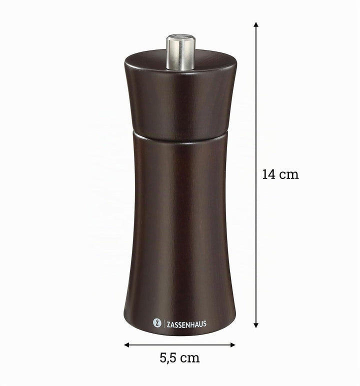 Zassenhaus Salzmühle Frankfurt 14 cm, aus Buchenholz wenge dunkelbraun mit stufenlos verstellbarem H