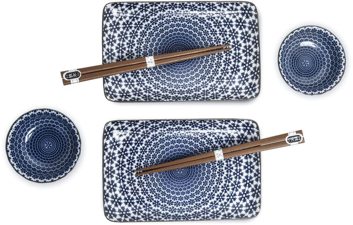 Sushi Set YUKI Original japanisches Sushiset in Weiss Blau Sushi Ess-Service aus Porzellan zwei Sush