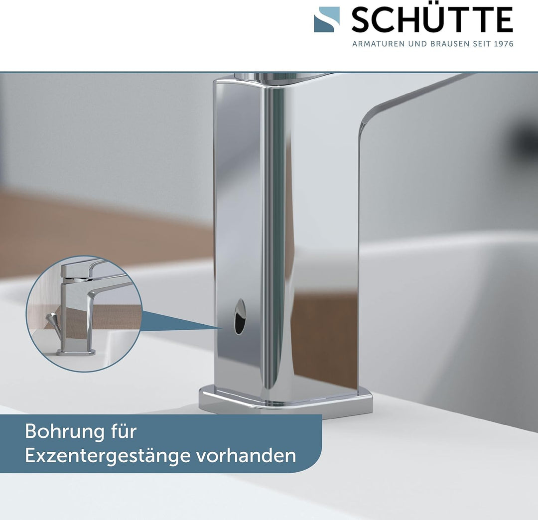 Schütte RAVEN waschtischarmatur bad, Wasserhahn Bad mit Ablaufgarnitur, Armatur Badezimmer, Einhebel