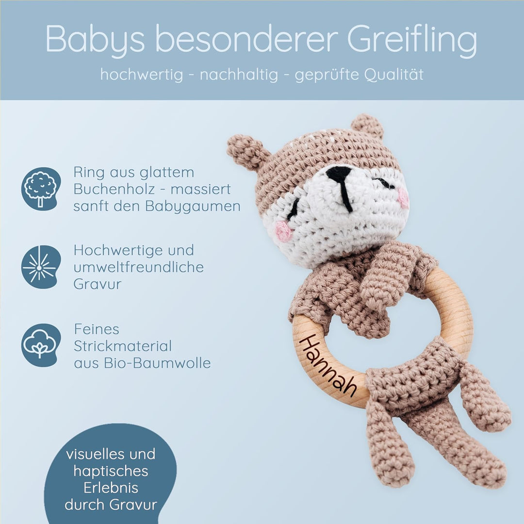 Bärenfreunde® - Personalisierter Beissring Baby - Niedlicher Greifling für Baby's ab 0 Monate - Baby