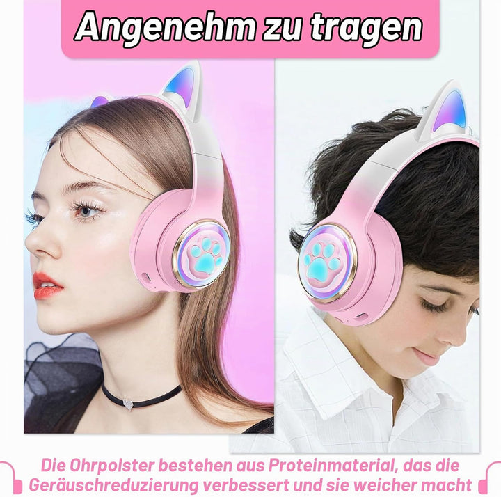 Katzenohr Kopfhörer Kindergeburtstag Geschenke Kind LED Katzenohren Farbgradient Kabellose Bluetooth