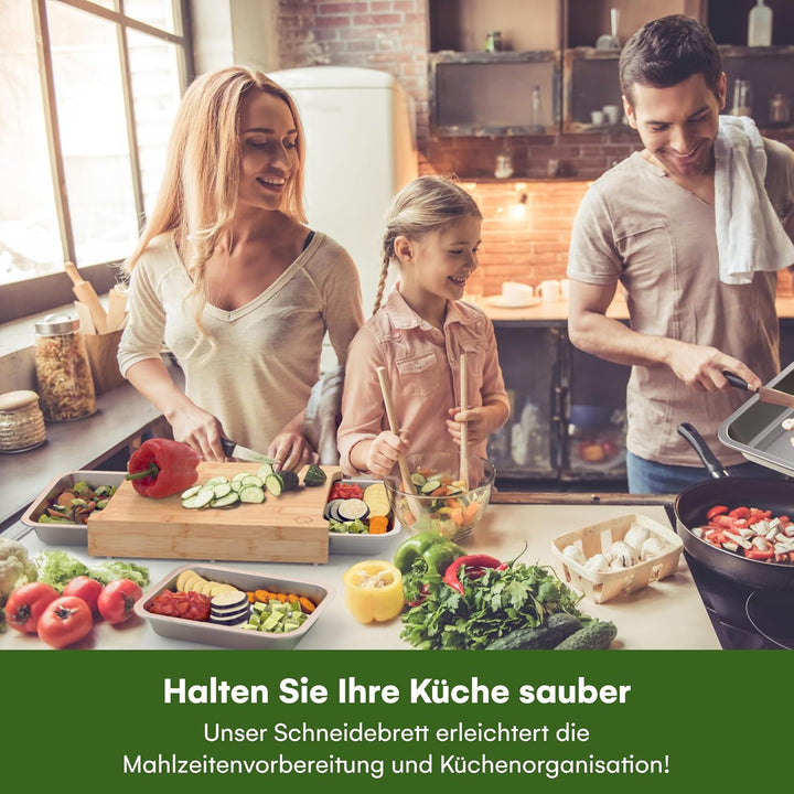 Liebspecht Bambus Schneidebrett Set mit 3 Auffangschalen, Extra Gross - Bambus Schneidebrett mit Auf