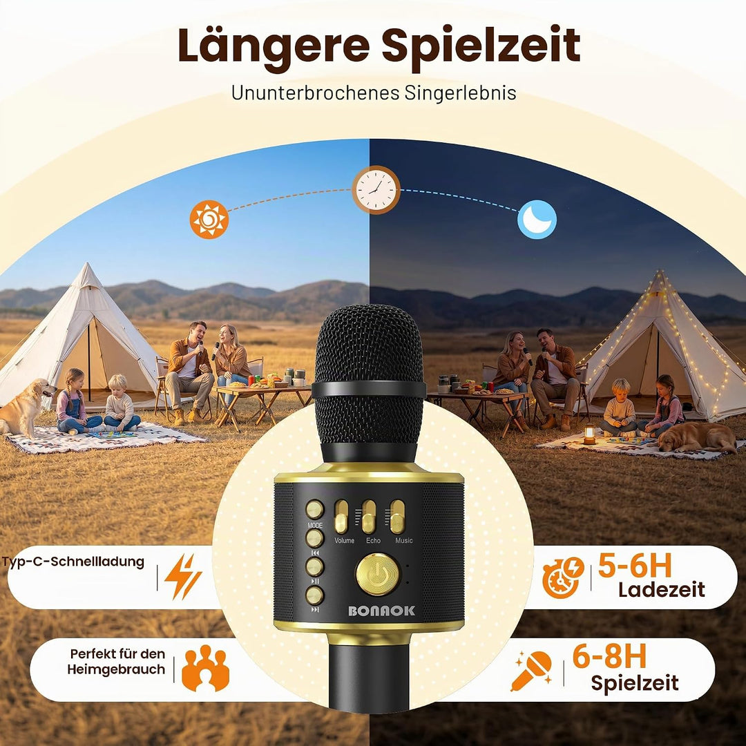 BONAOK Karaoke Mikrofon, 3 in 1 Kabelloses Bluetooth Mikrofon, Kinder Mikrofon Lautsprecher Maschine