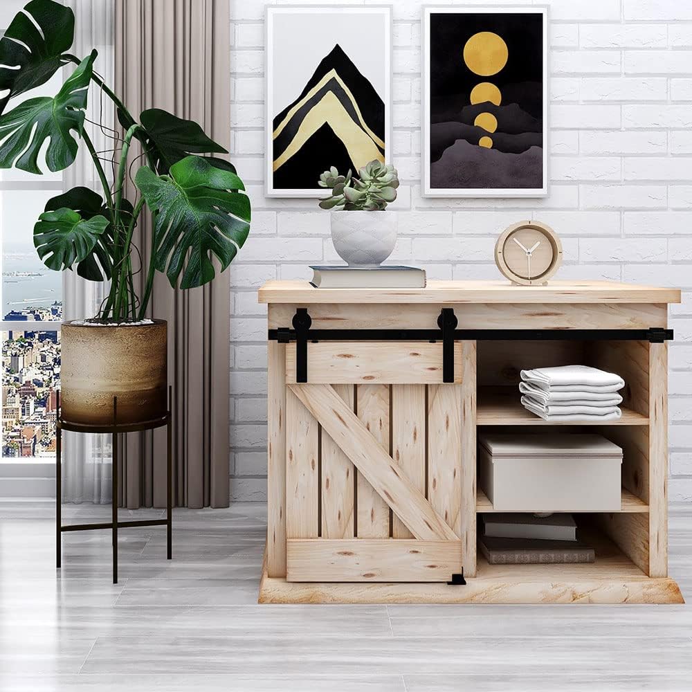 BONIKLUBA 3.5FT/108cm Mini Schiebetür-Hardware-Kit für Eintürige TV-Ständer, Kleiner Kleiderschrank