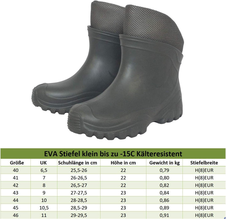 FortMen Federleichte Eva Gummistiefel Gartenschuhe Gr 40-46 - Mit warmen herausnehmbarem gefütterten