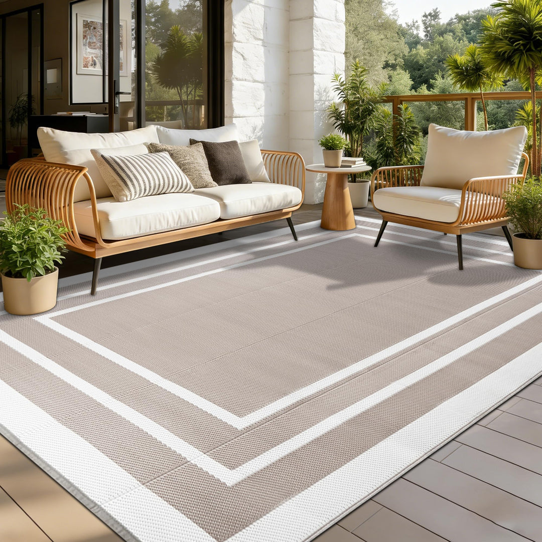Outdoor Teppich Wetterfest Weiche 180x270cm Beige Kunststoff Picknickdecken Wasserfest Reversible Ca