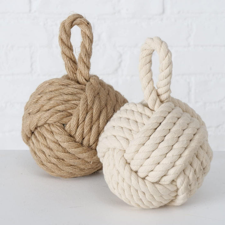 Boltze Türstopper Set Jute Knoten Natur Strick Kugel Stoff Boden 1,5 kg Gewicht mit praktischer Schl