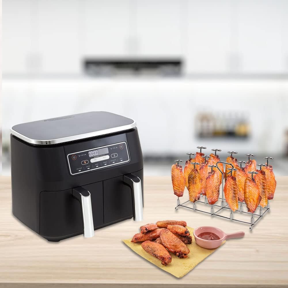 Edelstahl Grillrost & Spiessen Rack mit 100xBackpapier kompatibel mit Ninja Foodi AF300EU Heissluftf