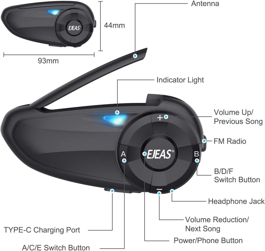 EJEAS Q7 Verbesserte Motorrad Gegensprechanlage, Bluetooth 5.1 Motorradhelm Intercom Kommunikationss