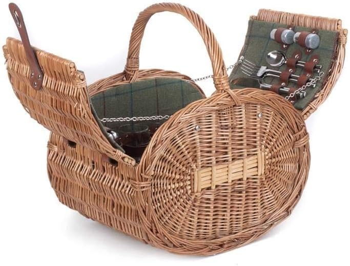Red Hamper Oval 4 Person Grün Tweed Picknick-Korb