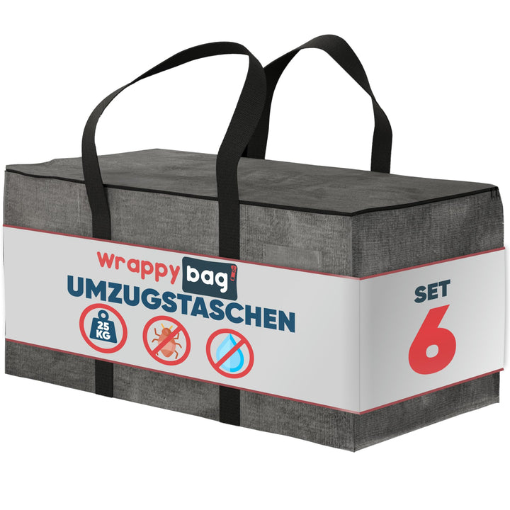WRAPPYBAG im 6er Pack Grosse Kunststoff-Aufbewahrungstaschen – XXL-Taschen für Umzug &amp; Reise – Stabi