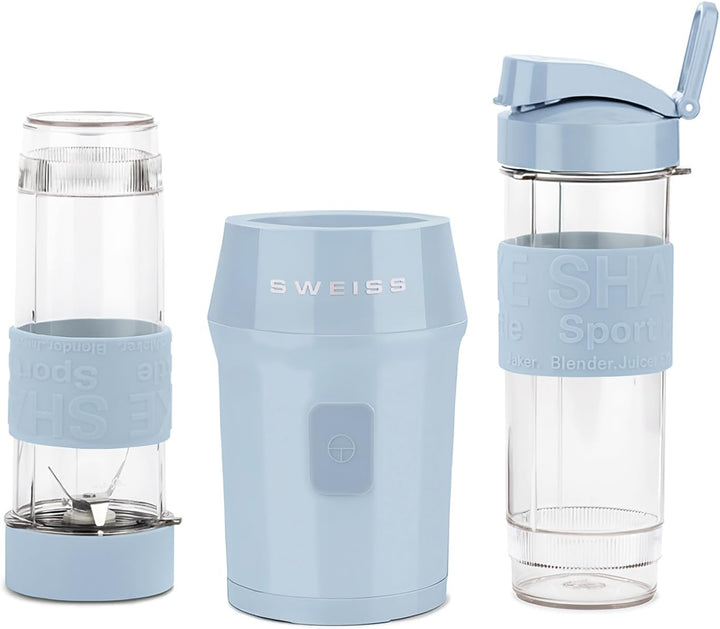 SWEISS Mini-Blender, tragbarer Mixer, Smoothie MOOV6, 2 Trinkflaschen à 570 ml mit Reisedeckeln, 4 E
