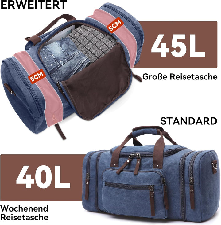 DORRISO Mode Herren Reisetasche Grosse Kapazität Erweiterbar Sporttasche 40L Elegant Handgepäck Tasc