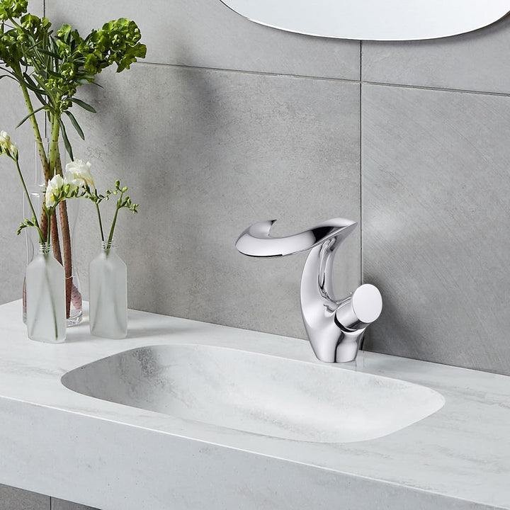 Wasserhahn Bad Wasserfall Chrom Waschtischarmatur Mischbatterie Waschbecken Armaturen Silber Modern
