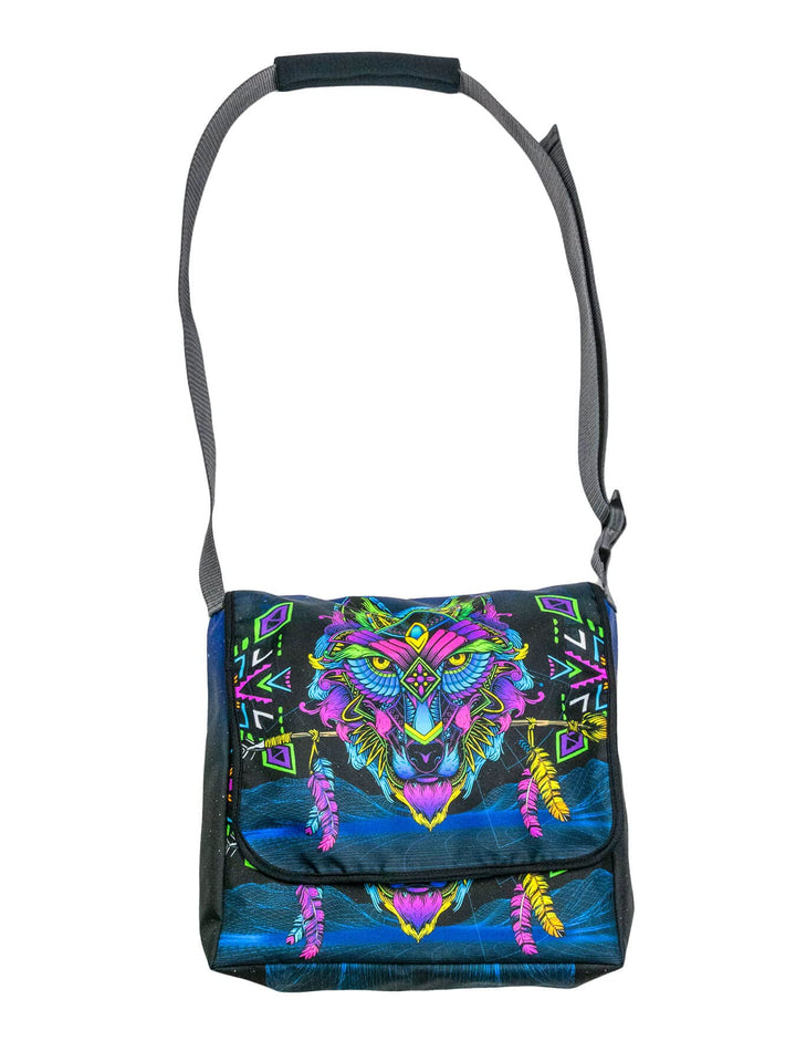 PSYWORK Schwarzlicht Umhänge Tragetasche Neon Sentymo Wolf Neon UV-aktiv wasserabweisend