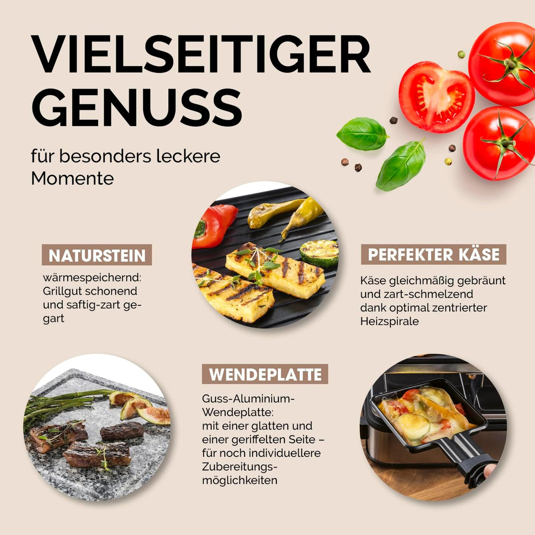 GOURMETmaxx 2-in-1 Raclette Set 8 Personen | Raclette mit Steinplatte und Aluminiumplatte inkl. 8 Pf